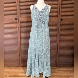 CAbi Green and White Patterned Maxi Dress
